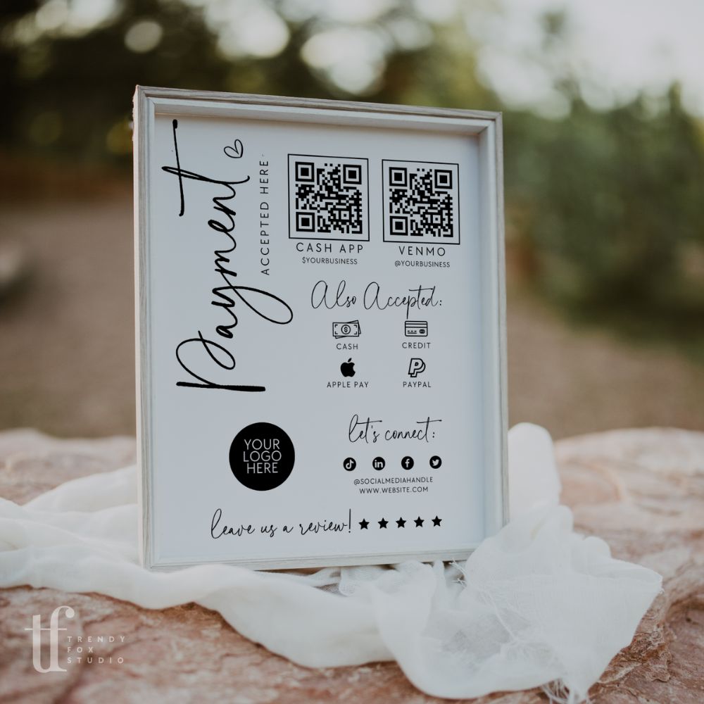 Modern Elegant Scan to Pay Sign, Accepted Payments Sign with 2 QR codes Canva Template | Rylee - Trendy Fox Studio
