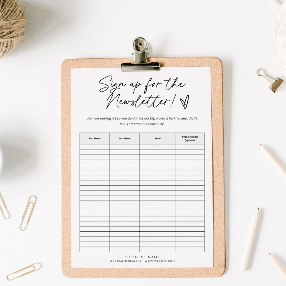 Modern Email Sign Up Form, Printable Email Collection Sheet Canva Template | River - Trendy Fox Studio