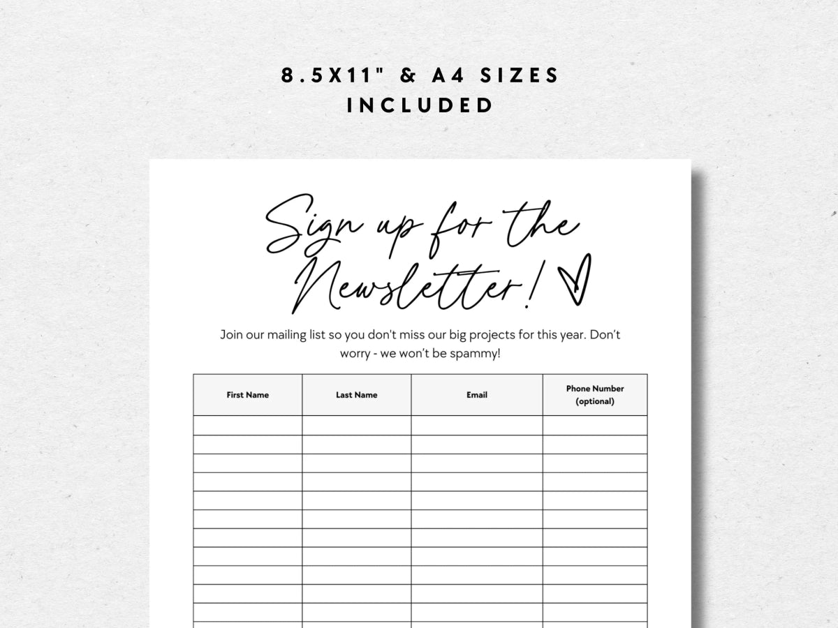 Modern Email Sign Up Form, Printable Email Collection Sheet Canva Template | River - Trendy Fox Studio