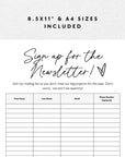 Modern Email Sign Up Form, Printable Email Collection Sheet Canva Template | River - Trendy Fox Studio