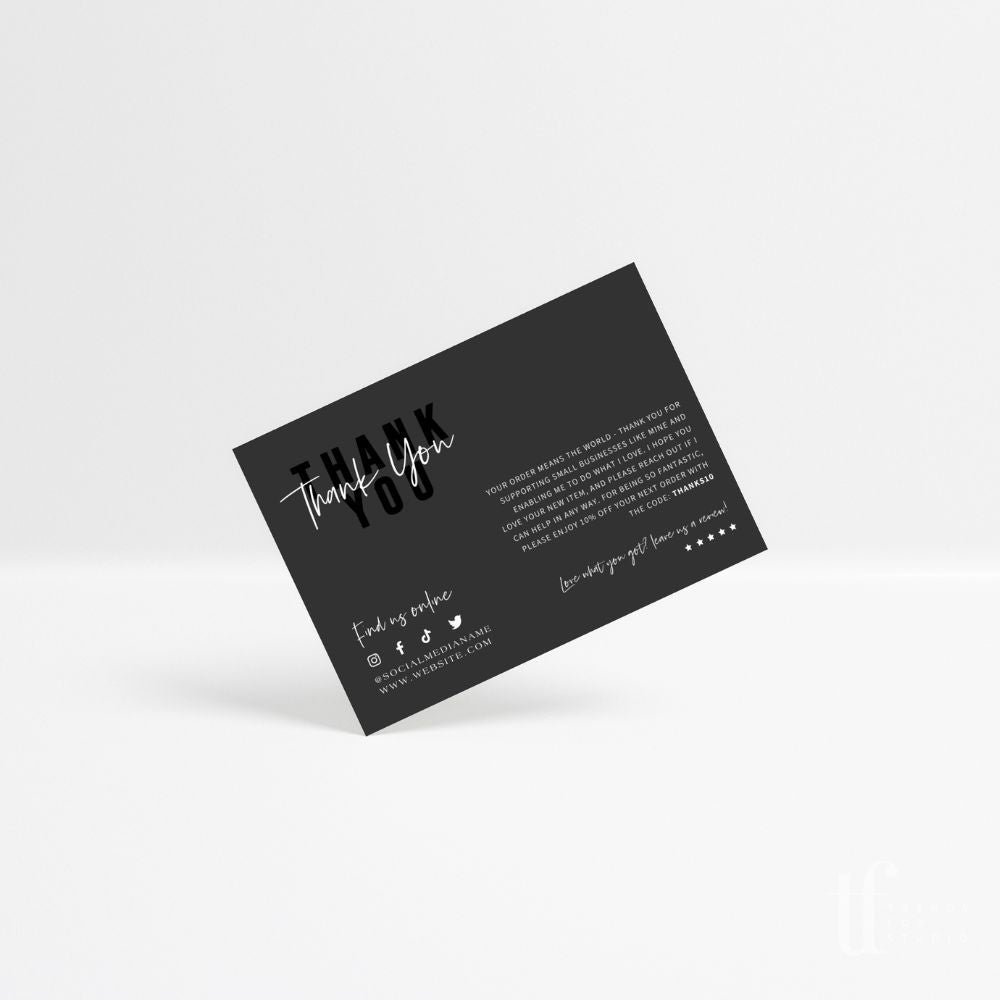 Modern Luxe Black Business Thank You Card Canva Template | Ashe - Trendy Fox Studio