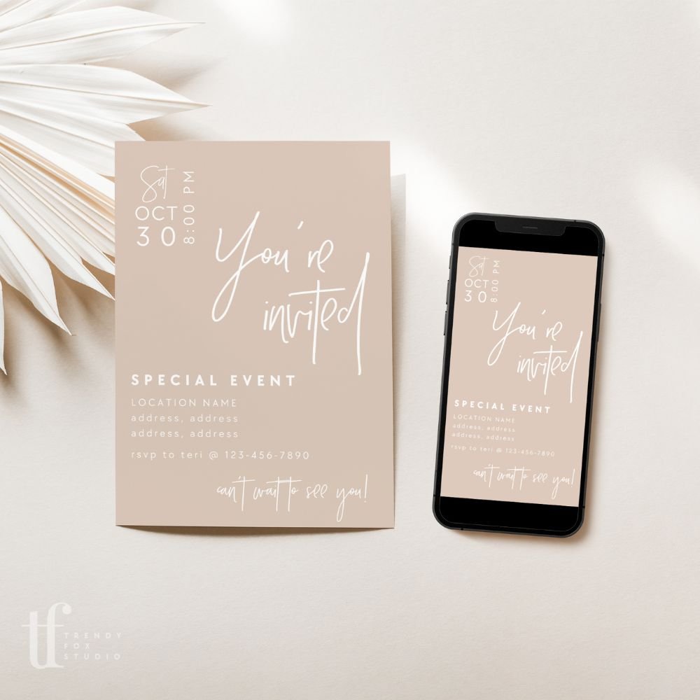 Modern Minimalist Neutral Business Invitation Canva Template | Dusk - Trendy Fox Studio