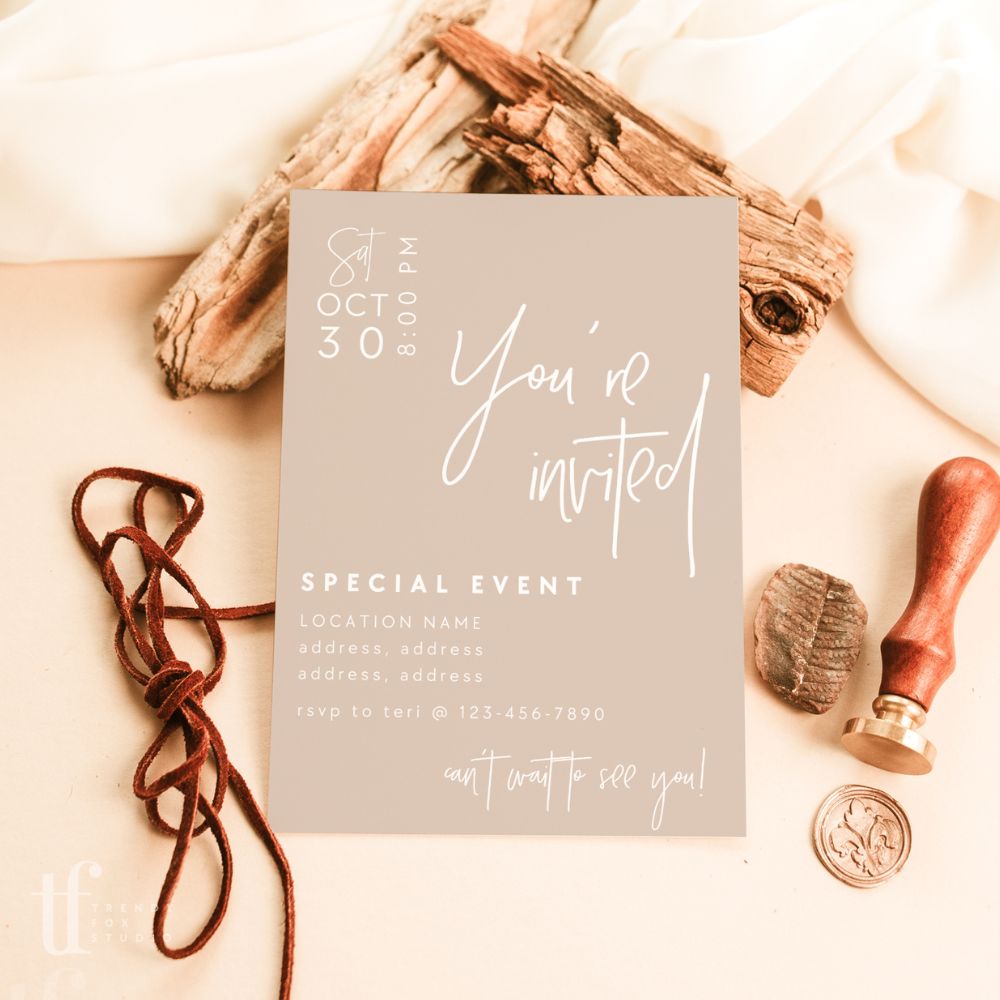 Modern Minimalist Neutral Business Invitation Canva Template | Dusk - Trendy Fox Studio