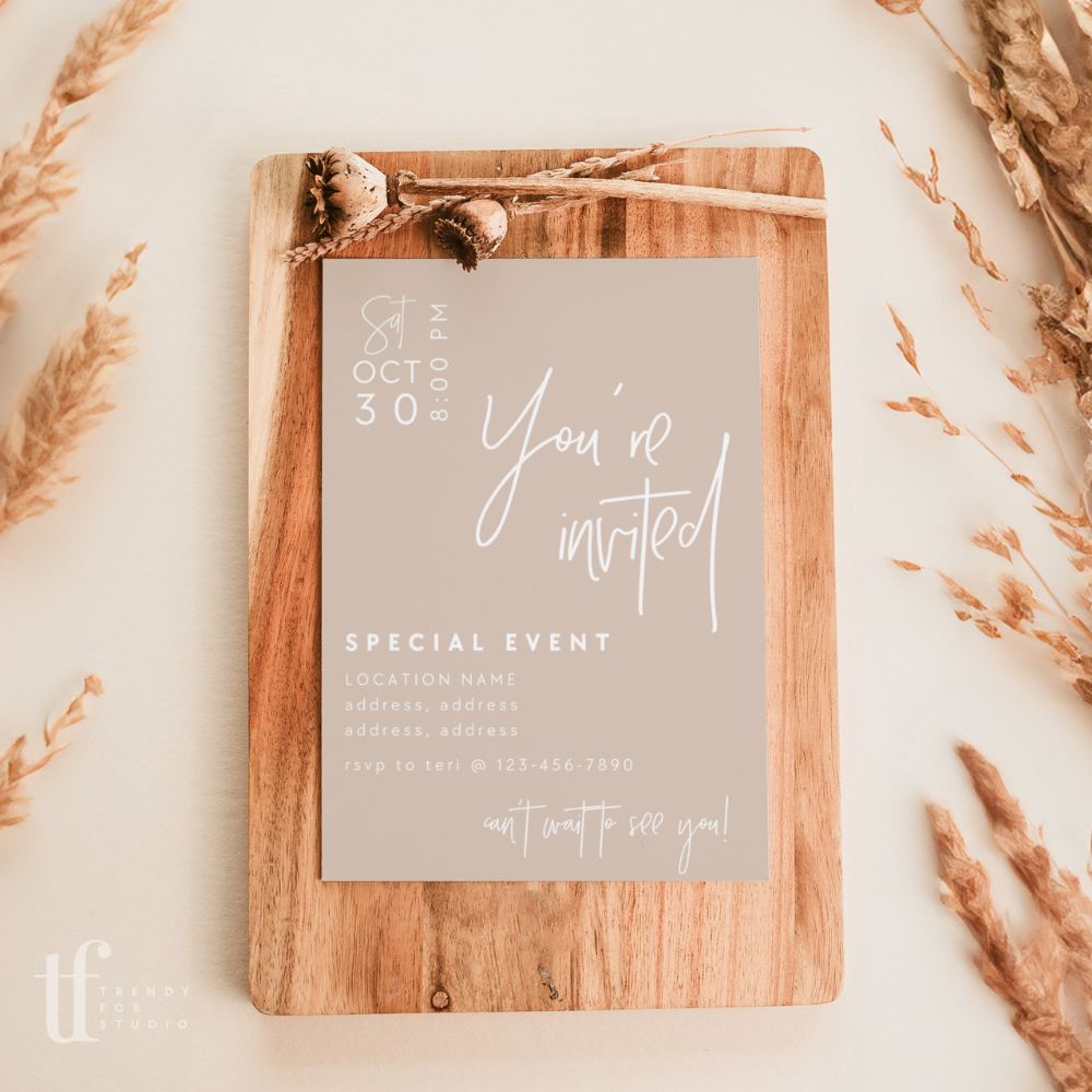 Modern Minimalist Neutral Business Invitation Canva Template | Dusk - Trendy Fox Studio