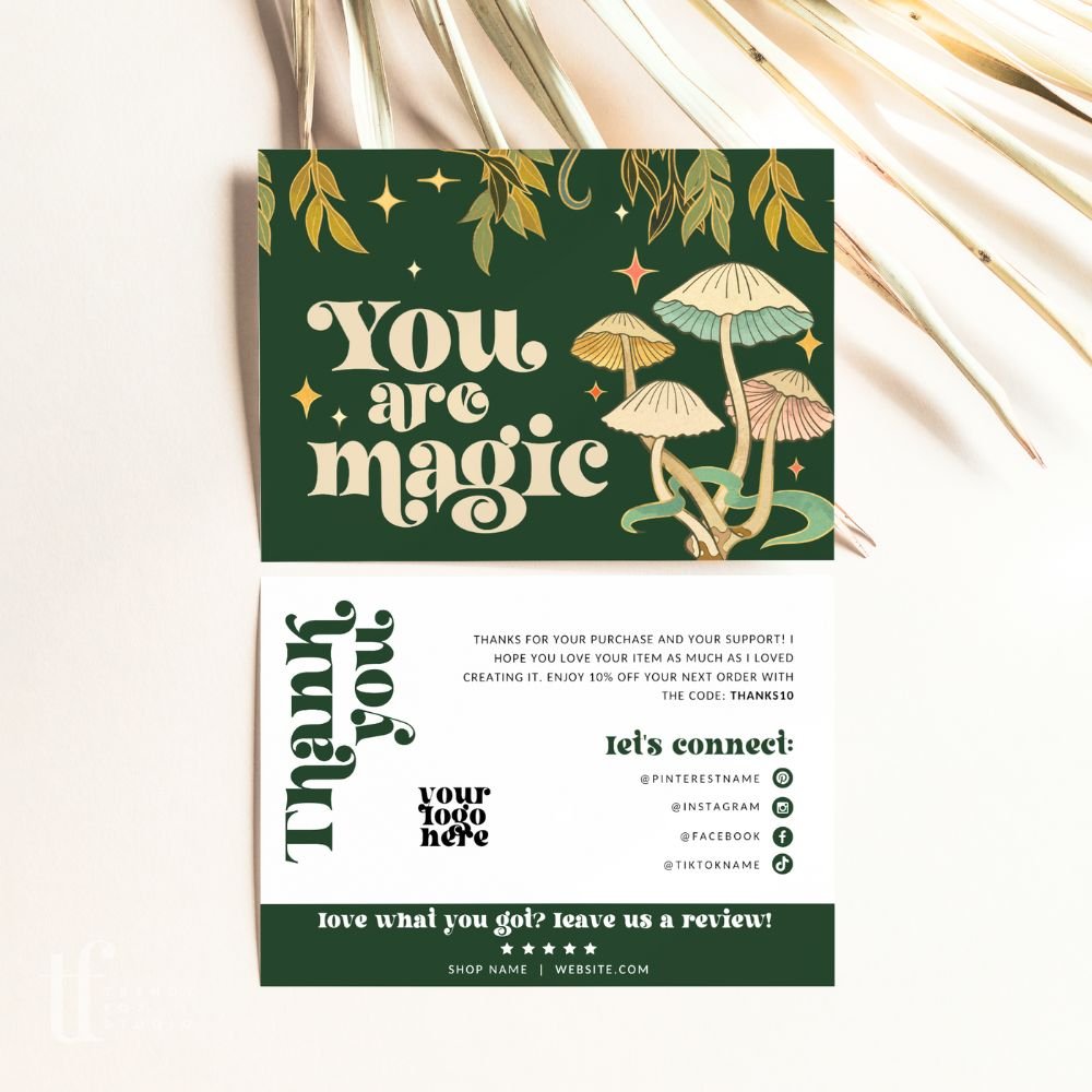 Mushroom You are Magic Business Thank You Card Canva Template - Trendy Fox Studio
