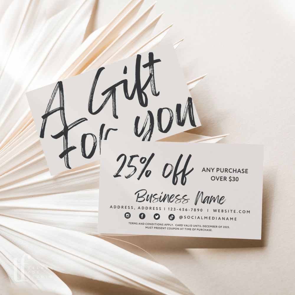 Neutral Boho Coupon Card, Discount Card Canva Template | Loxli - Trendy ...