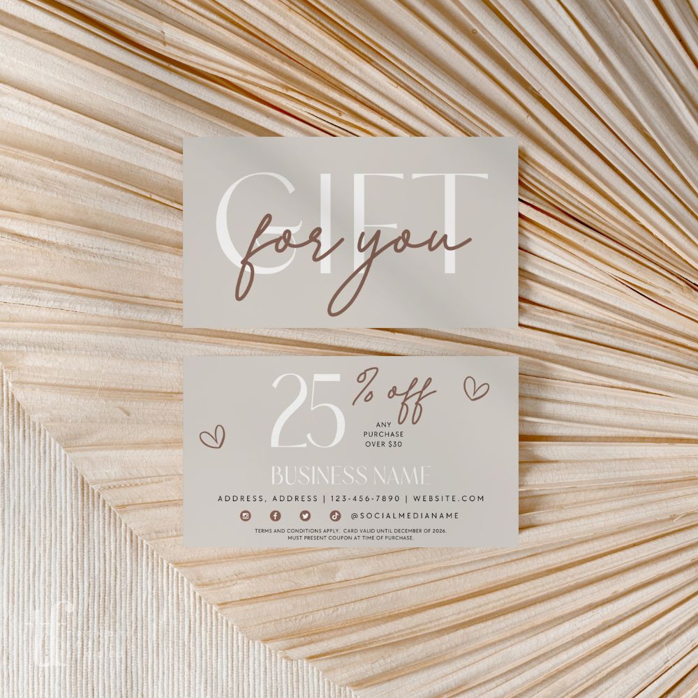 Neutral Boho Coupon Card, Discount Card Canva Template | Nora - Trendy Fox Studio