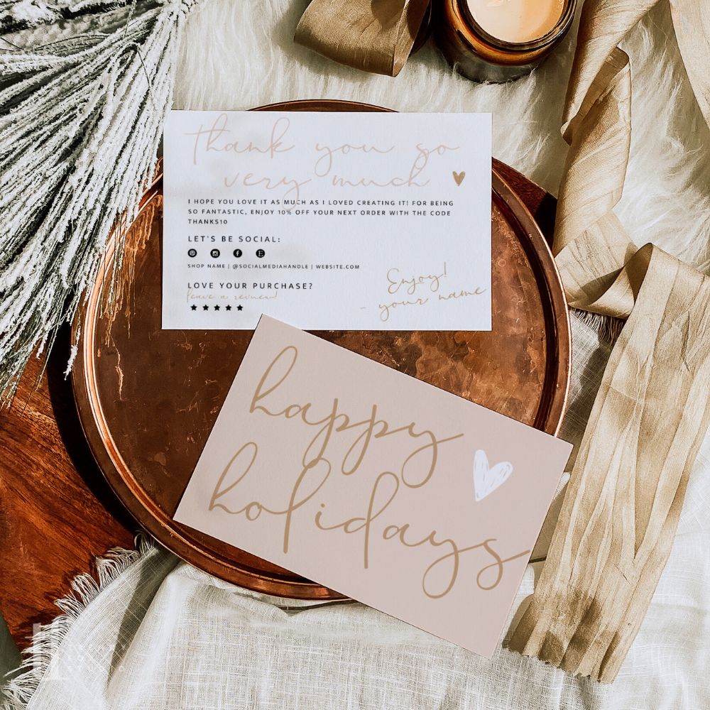 Neutral Modern Boho Christmas Business Thank You Card Canva Template | Carli - Trendy Fox Studio