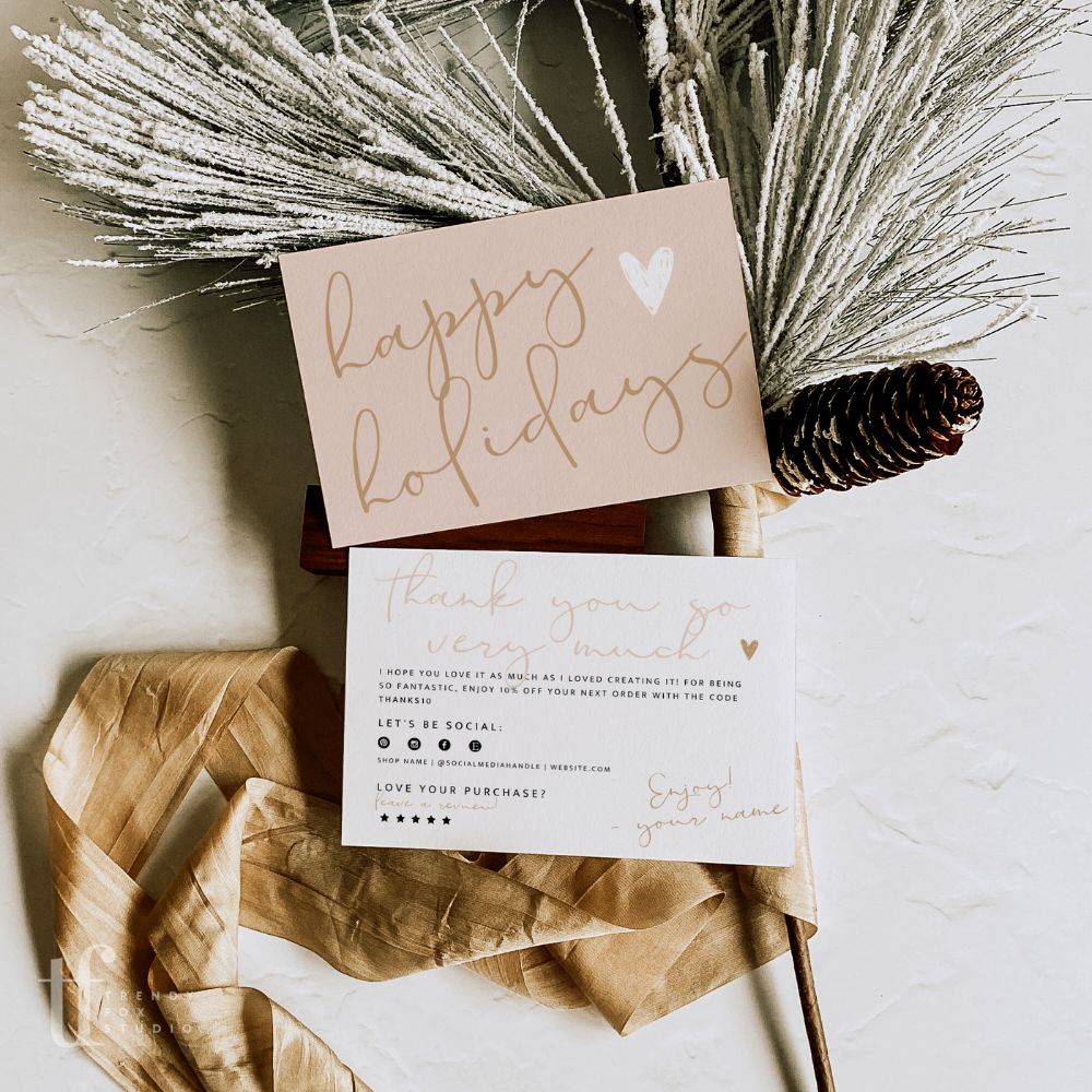 Neutral Modern Boho Christmas Business Thank You Card Canva Template | Carli - Trendy Fox Studio