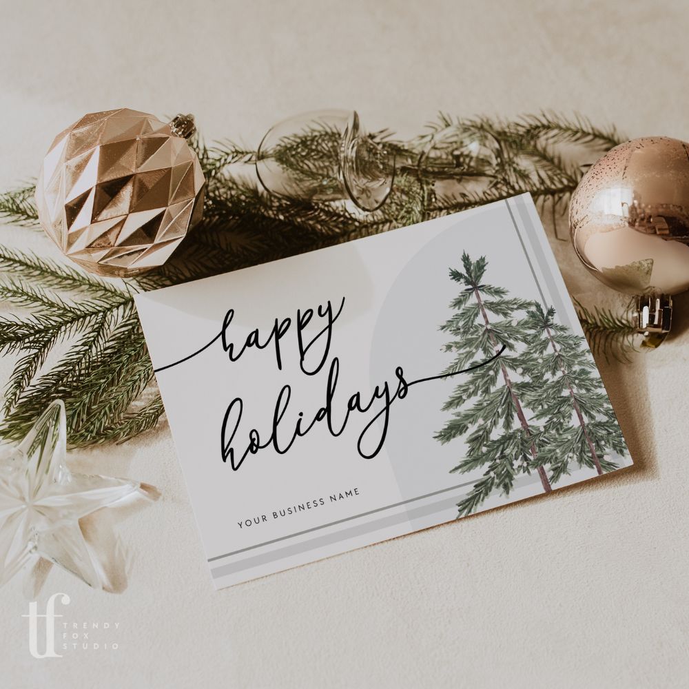 Plaid Christmas Business Thank You Card Canva Template | Rustic Neutral Watercolor - Trendy Fox Studio