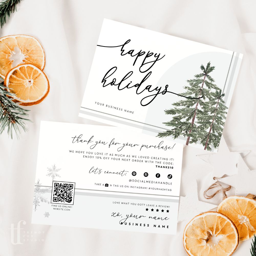 Plaid Christmas Business Thank You Card Canva Template | Rustic Neutral Watercolor - Trendy Fox Studio