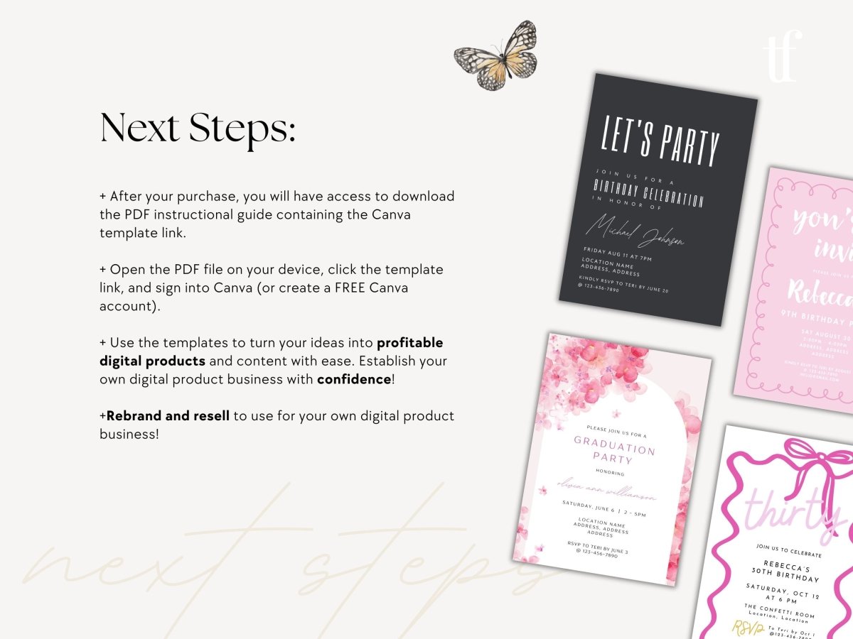 PLR Invitation Canva Template Bundle, Adult & Kids Birthday & Misc. Party Invitations (Part 2) - Trendy Fox Studio