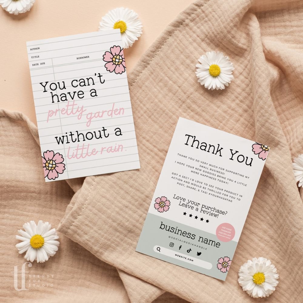 Positive Affirmation Book Library Card Business Thank You Card Canva Template - Trendy Fox Studio