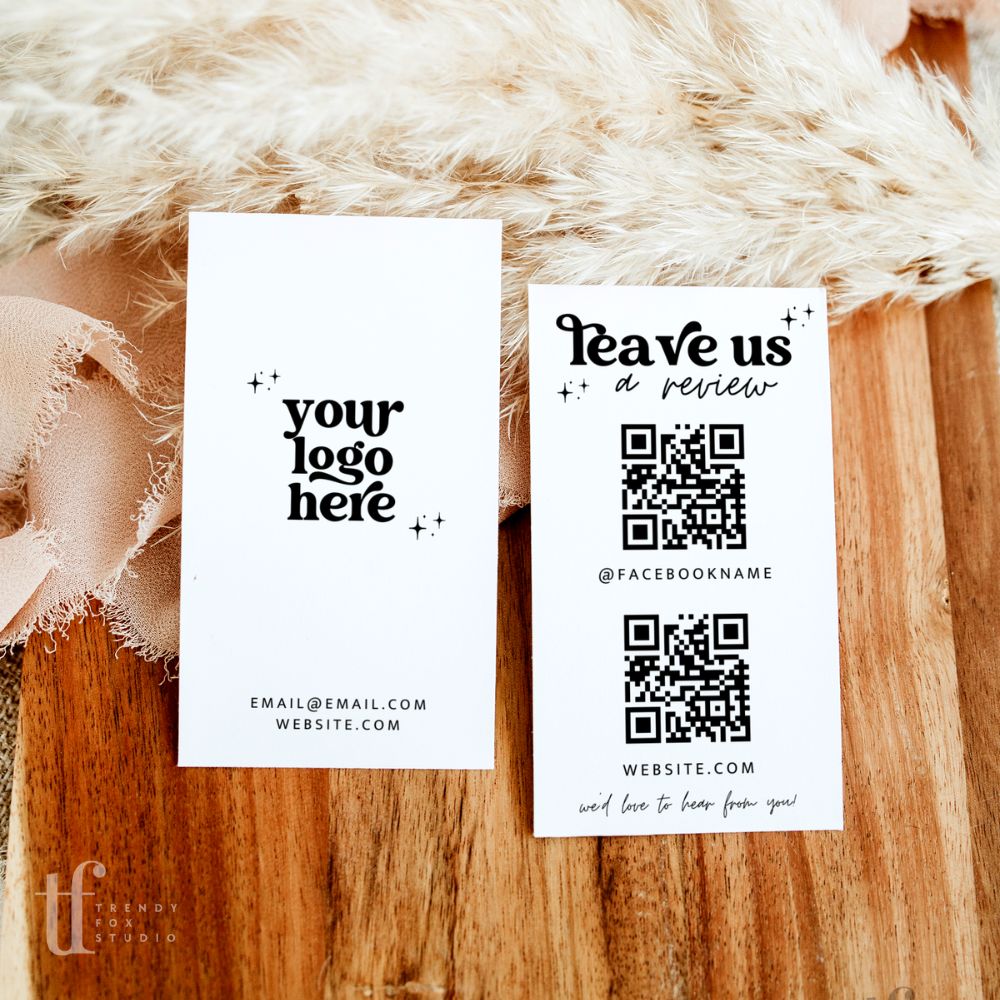 QR Code Leave Us A Review Us Business Card Canva Template| Dani - Trendy Fox Studio