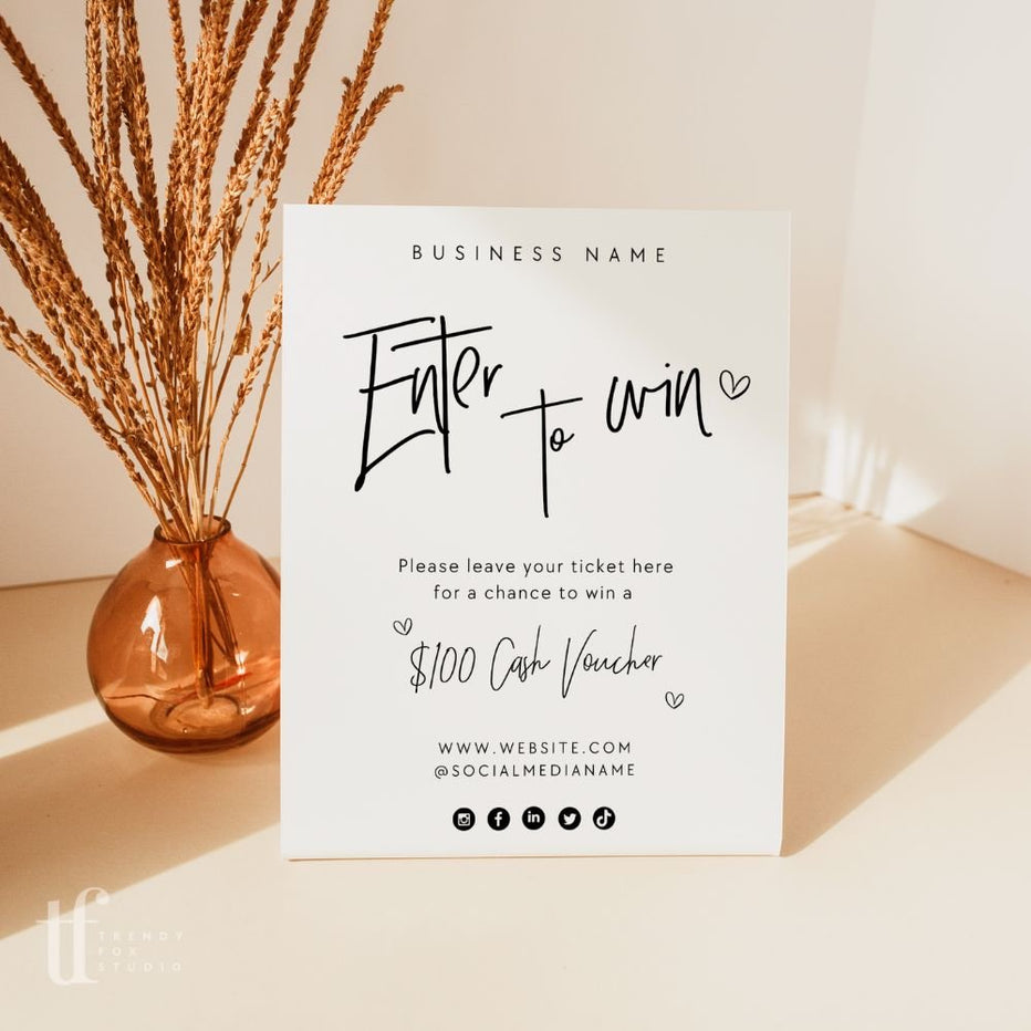Win A Session Raffle Raffle Enter to Win Sign Canva Template | Dusk - Trendy Fox Studio