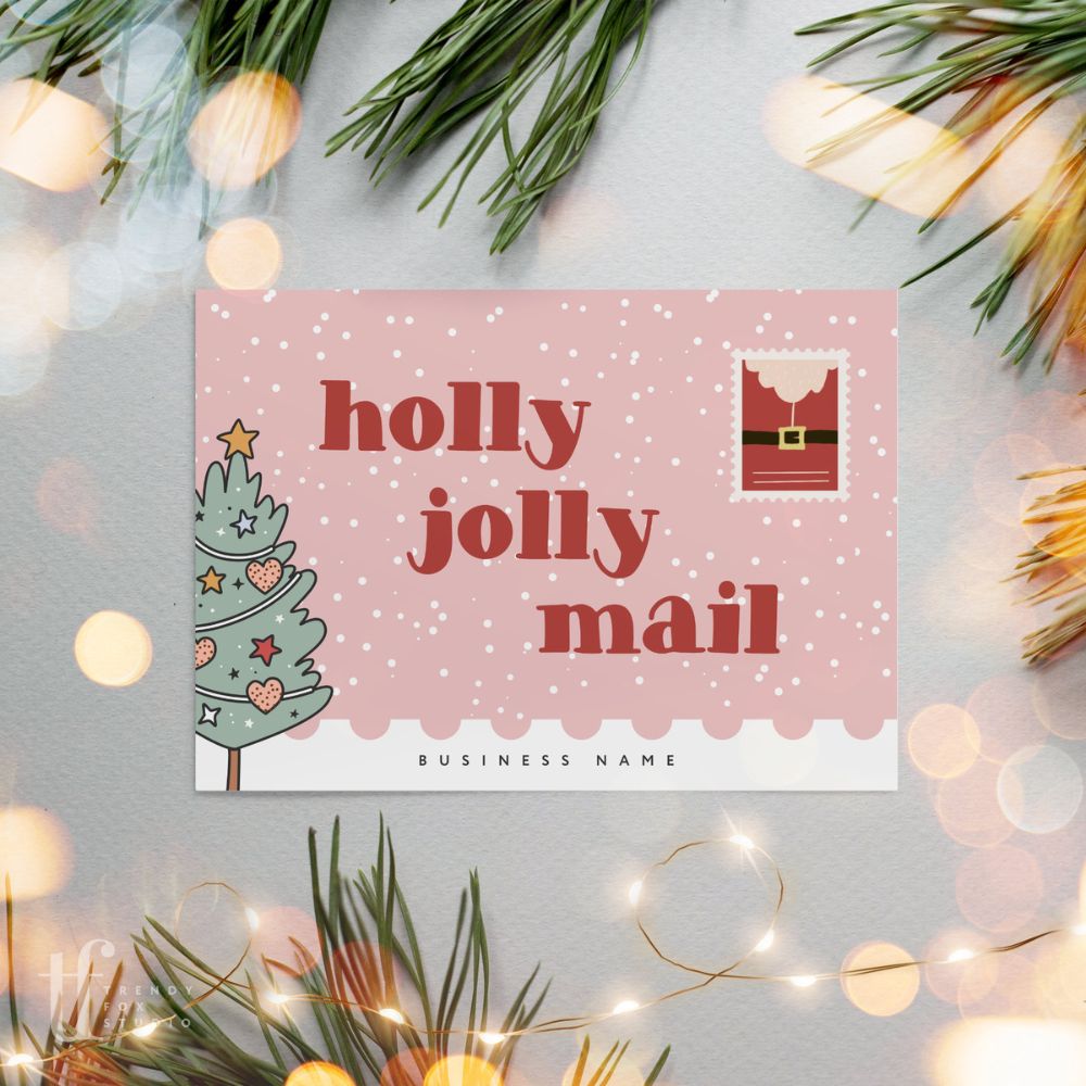 Retro Christmas Business Thank You Card Canva Template | Postcard Style Seasonal Xmas Thank You - Trendy Fox Studio