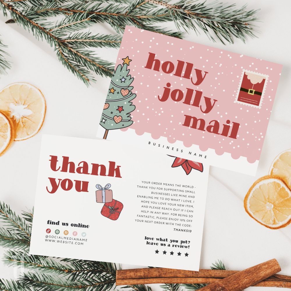 Retro Christmas Business Thank You Card Canva Template | Postcard Style Seasonal Xmas Thank You - Trendy Fox Studio