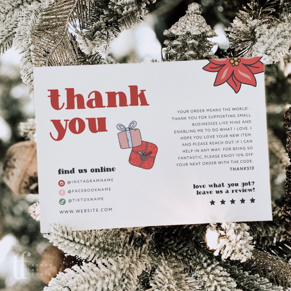 Retro Christmas Business Thank You Card Canva Template | Postcard Style Seasonal Xmas Thank You - Trendy Fox Studio