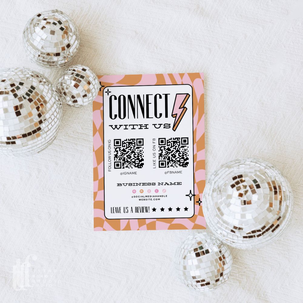 Retro Connect With Us 2 QR Code Social Media Sign Canva Template | Brooks - Trendy Fox Studio