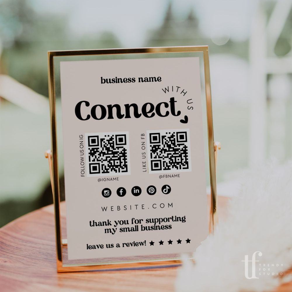 Retro Connect With Us QR Code Social Media Sign Canva Template | Jace - Trendy Fox Studio