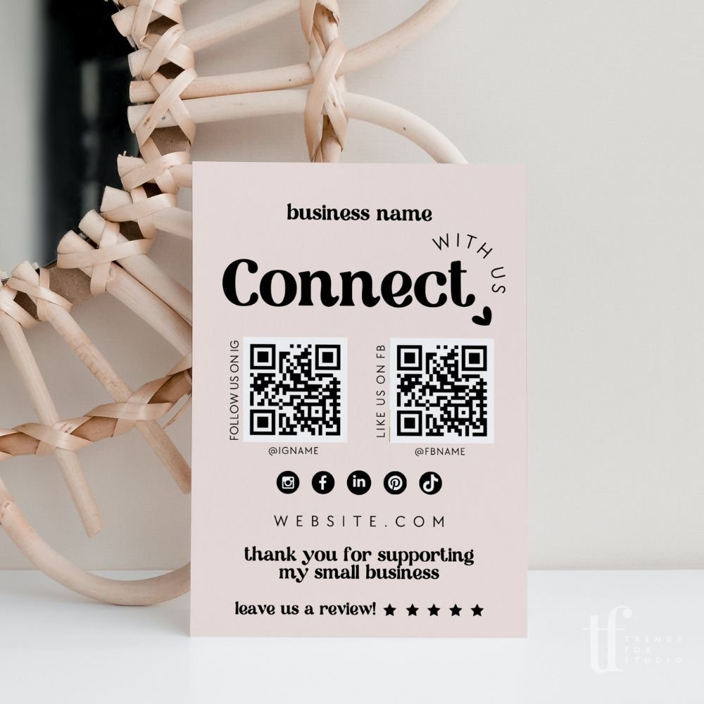 Retro Connect With Us QR Code Social Media Sign Canva Template | Jace - Trendy Fox Studio