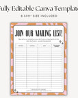 Retro Email Sign Up Form, Printable Email Collection Sheet Canva Template | Brooks - Trendy Fox Studio