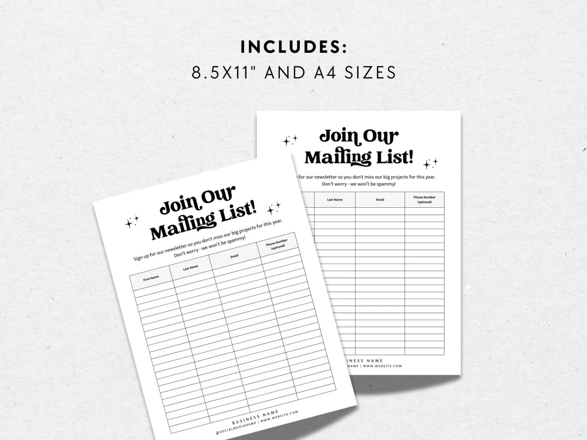 Retro Email Sign Up Form, Printable Email Collection Sheet Canva Template | Dani - Trendy Fox Studio