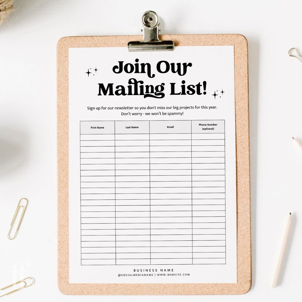 Retro Email Sign Up Form, Printable Email Collection Sheet Canva Template | Dani - Trendy Fox Studio