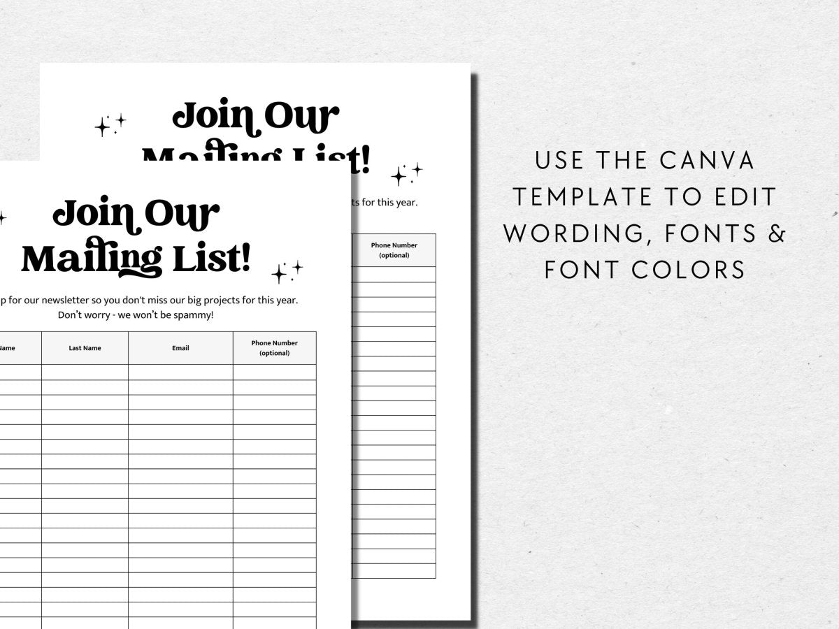 Retro Email Sign Up Form, Printable Email Collection Sheet Canva Template | Dani - Trendy Fox Studio