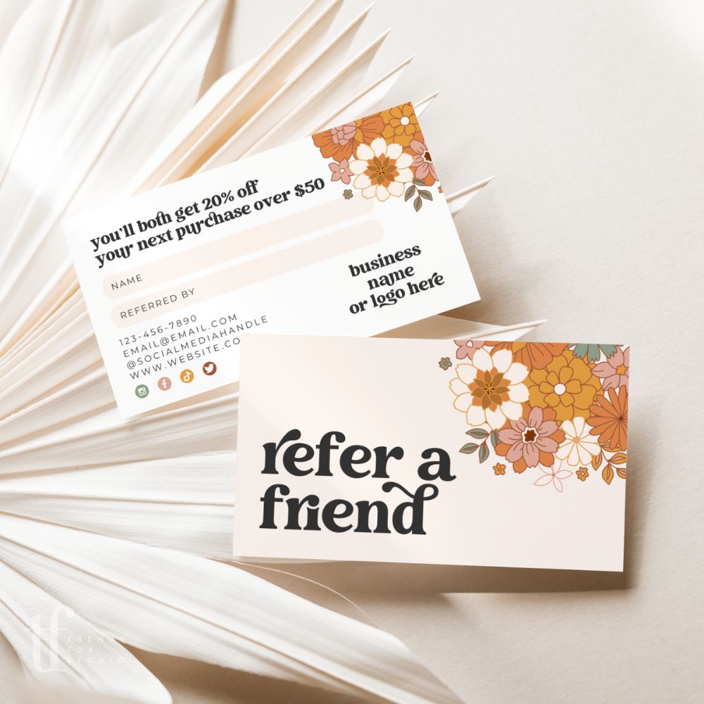 Retro Floral Loyalty Discount Card, Customer Rewards Stamp or Punch Card Canva Template | Dani - Trendy Fox Studio