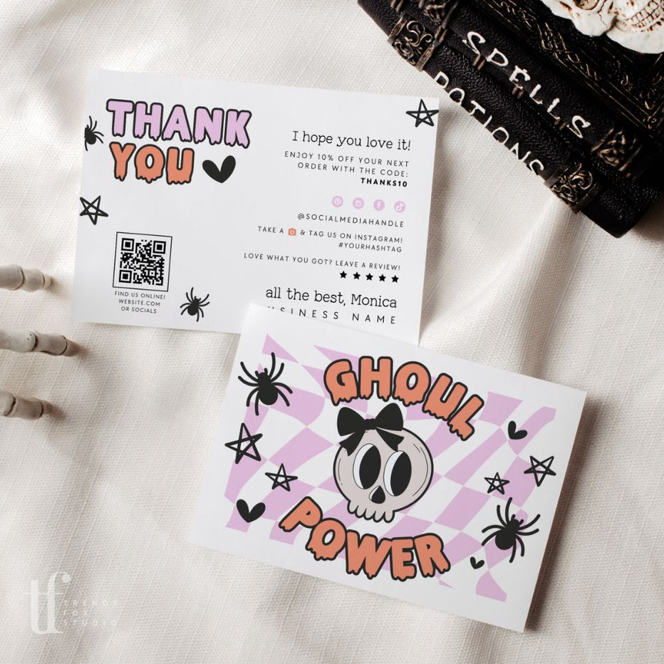 Retro Ghoul Power Cute Halloween Business Thank You Card Editable Canva ...