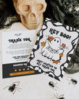 Retro Halloween Hey Boo Business Thank You Card Canva Template | Spooky Cute Ghost - Trendy Fox Studio