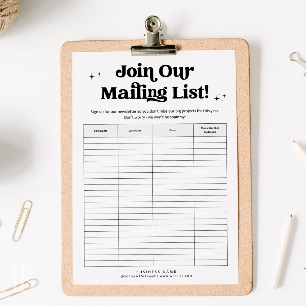 Retro Printable Email Collection Sheet, Email Sign Up Form Canva Template | Dani - Trendy Fox Studio