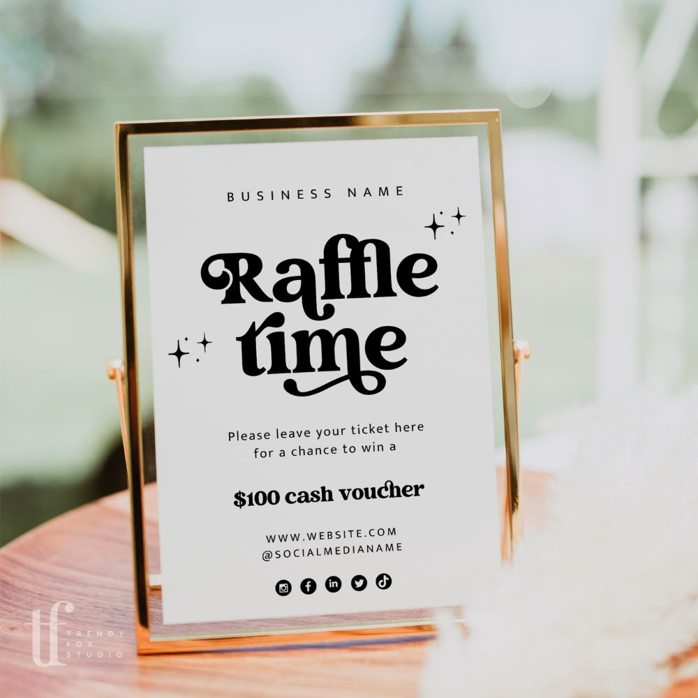 Retro Raffle Enter to Win Sign Canva Template | Dani - Trendy Fox Studio