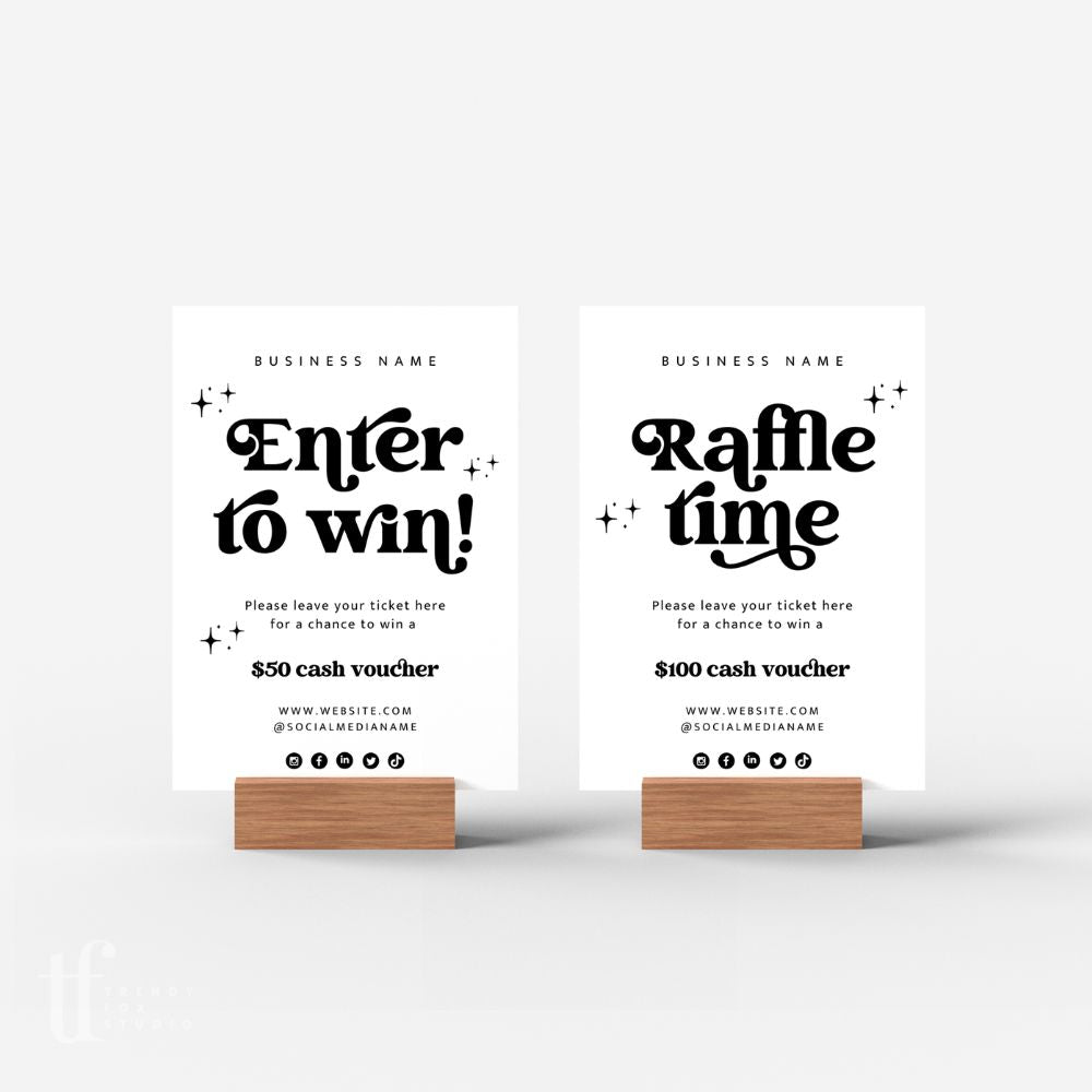 Retro Raffle Enter to Win Sign Canva Template | Dani – Trendy Fox Studio
