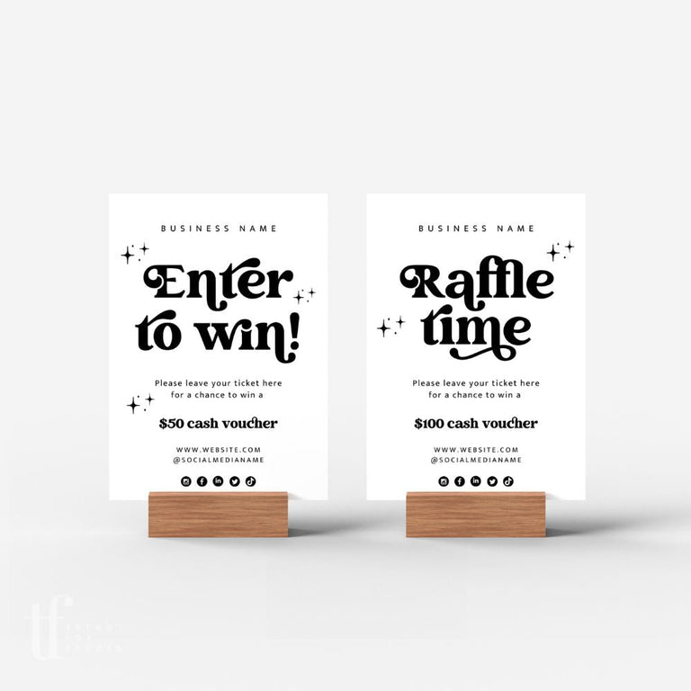Work Raffle Sign Retro Raffle Enter to Win Sign Canva Template | Dani – Trendy Fox Studio