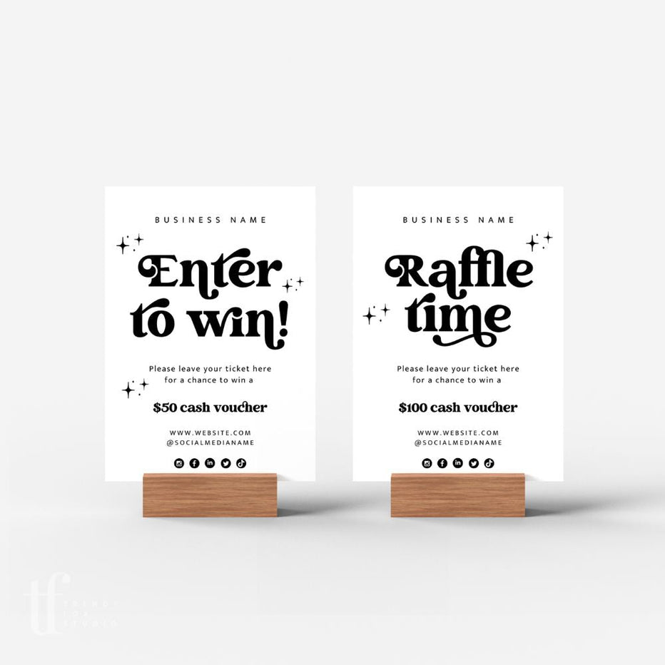 Retro Raffle Enter to Win Sign Canva Template | Dani – Trendy Fox Studio