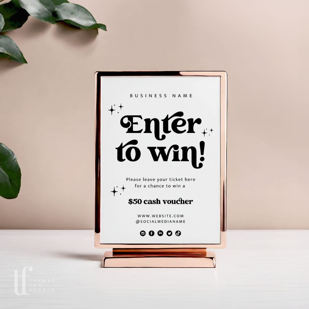 Retro Raffle Enter to Win Sign Canva Template | Dani - Trendy Fox Studio