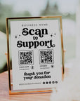 Retro Scan to Support Sign, 2 QR code Donation Sign Canva Template | Dani - Trendy Fox Studio