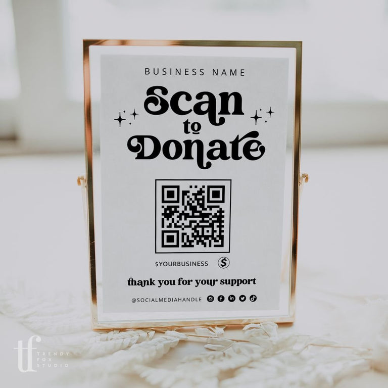 Donaton Sign Retro Scan to Support Sign, QR code Donation Sign Canva Template | Dani ...