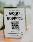 Retro Scan to Support Sign, QR code Donation Sign Canva Template | Dani - Trendy Fox Studio