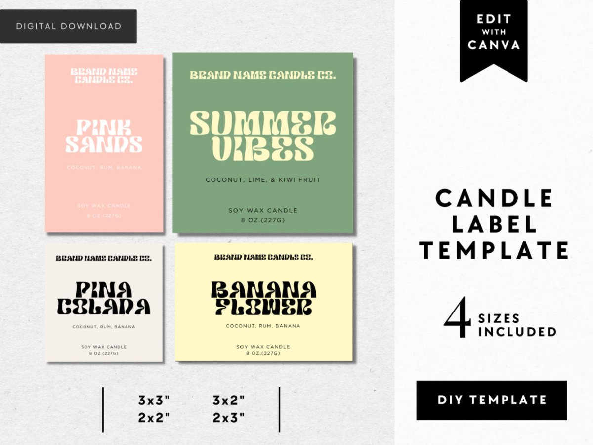 Retro Summer Bold Candle Label Canva Template - Trendy Fox Studio