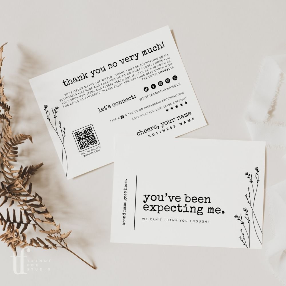 Rustic Botanical Business Thank You Card with QR Code, Canva Template | Landry - Trendy Fox Studio