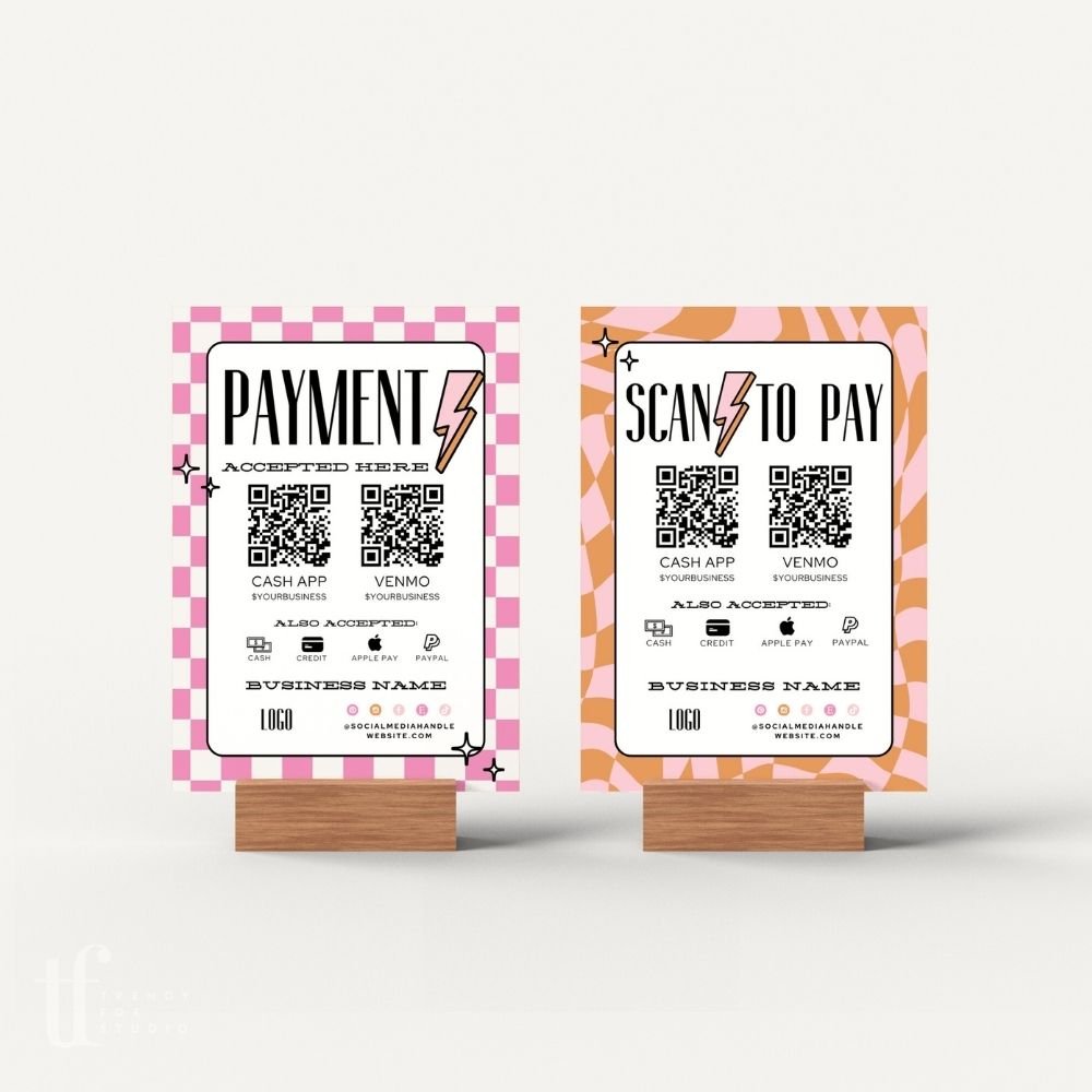 Scan to Pay Sign 2 QR Code Canva Template | Brooks (Copy) - Trendy Fox Studio