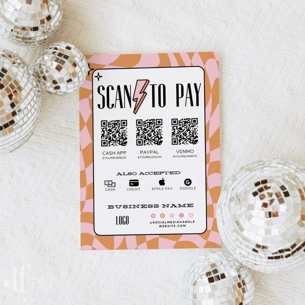 Scan to Pay Sign 3 QR Code Canva Template | Brooks - Trendy Fox Studio