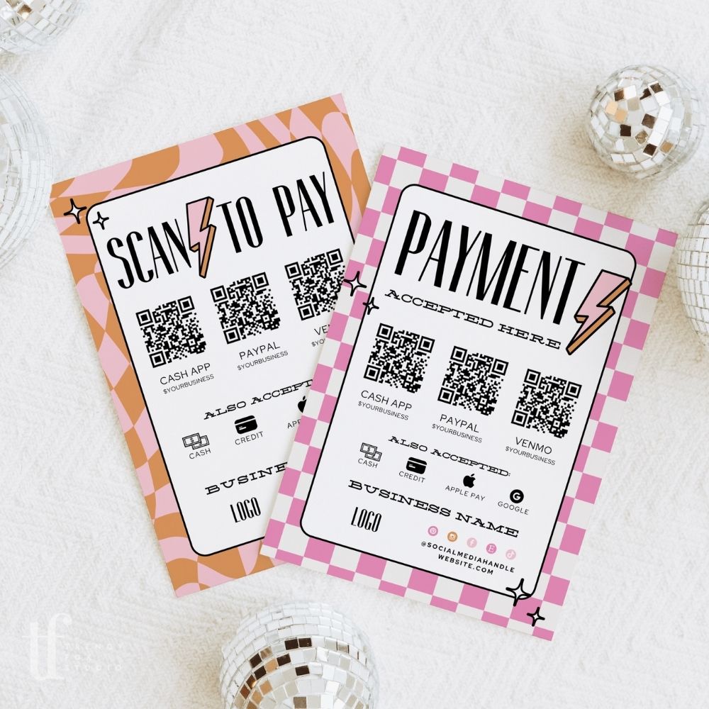 Scan to Pay Sign 3 QR Code Canva Template | Brooks - Trendy Fox Studio