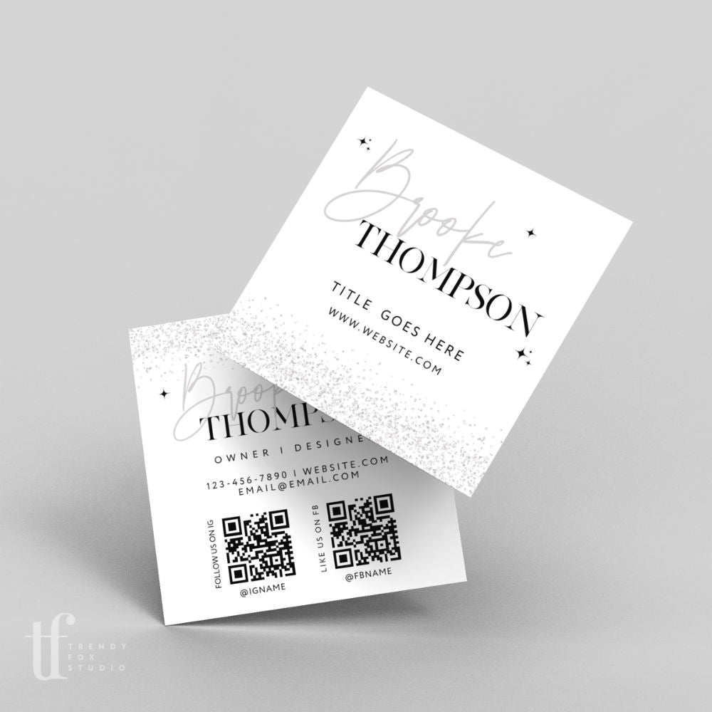 Square Business Card with QR Code Canva Template, Glitter Disco Theme - Trendy Fox Studio
