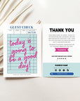 Trendy Blue Guest Check Business Thank You Card Canva Template - Trendy Fox Studio