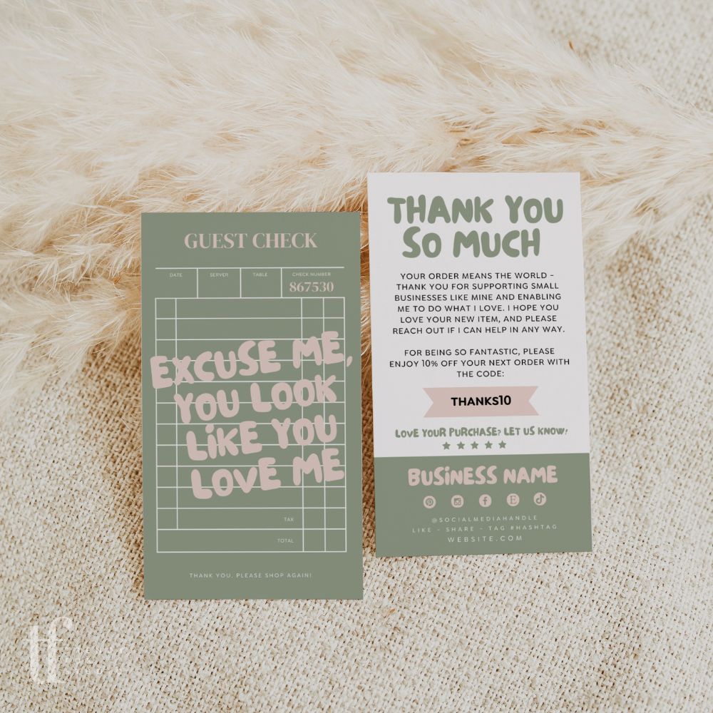 Trendy Guest Check Business Card Thank You Card Canva Template - Trendy Fox Studio