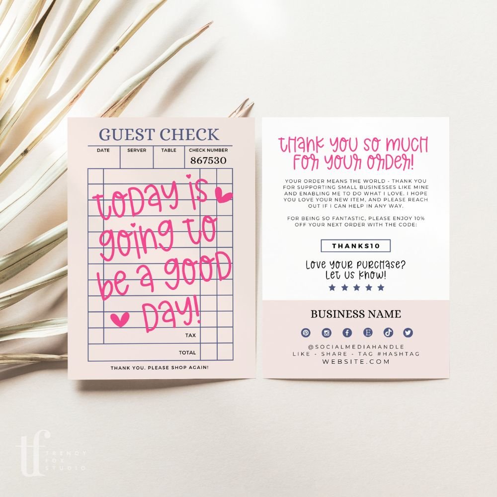 Trendy Guest Check Business Thank You Card Canva Template - Trendy Fox Studio